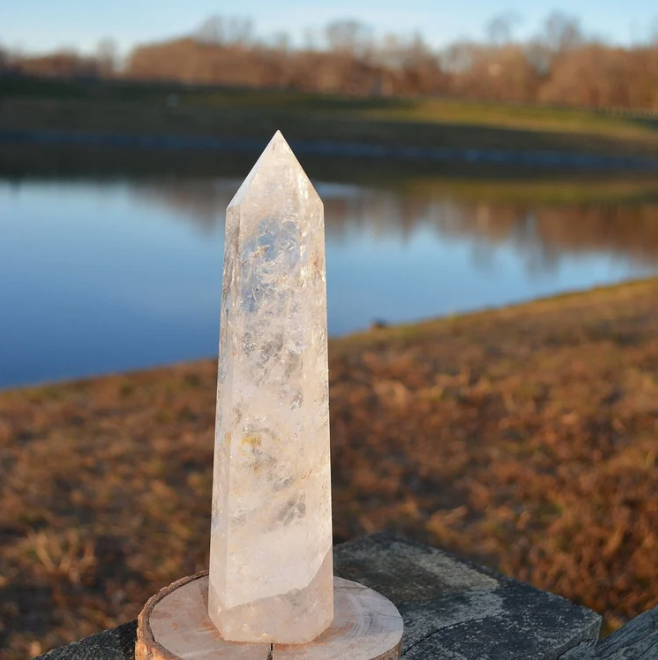 Clear Quartz Tower Point with Rainbow Flash